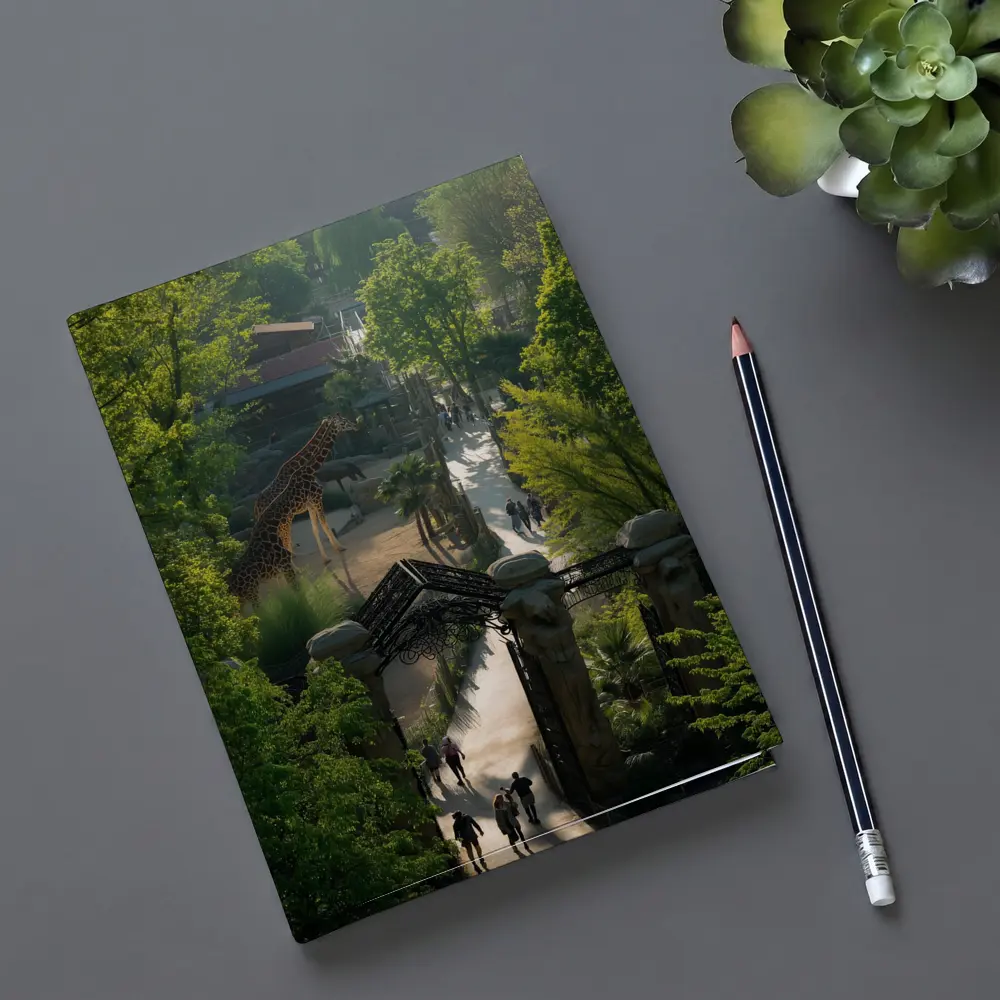Giraffe At Zoo Gate Green Trees – Notebooks