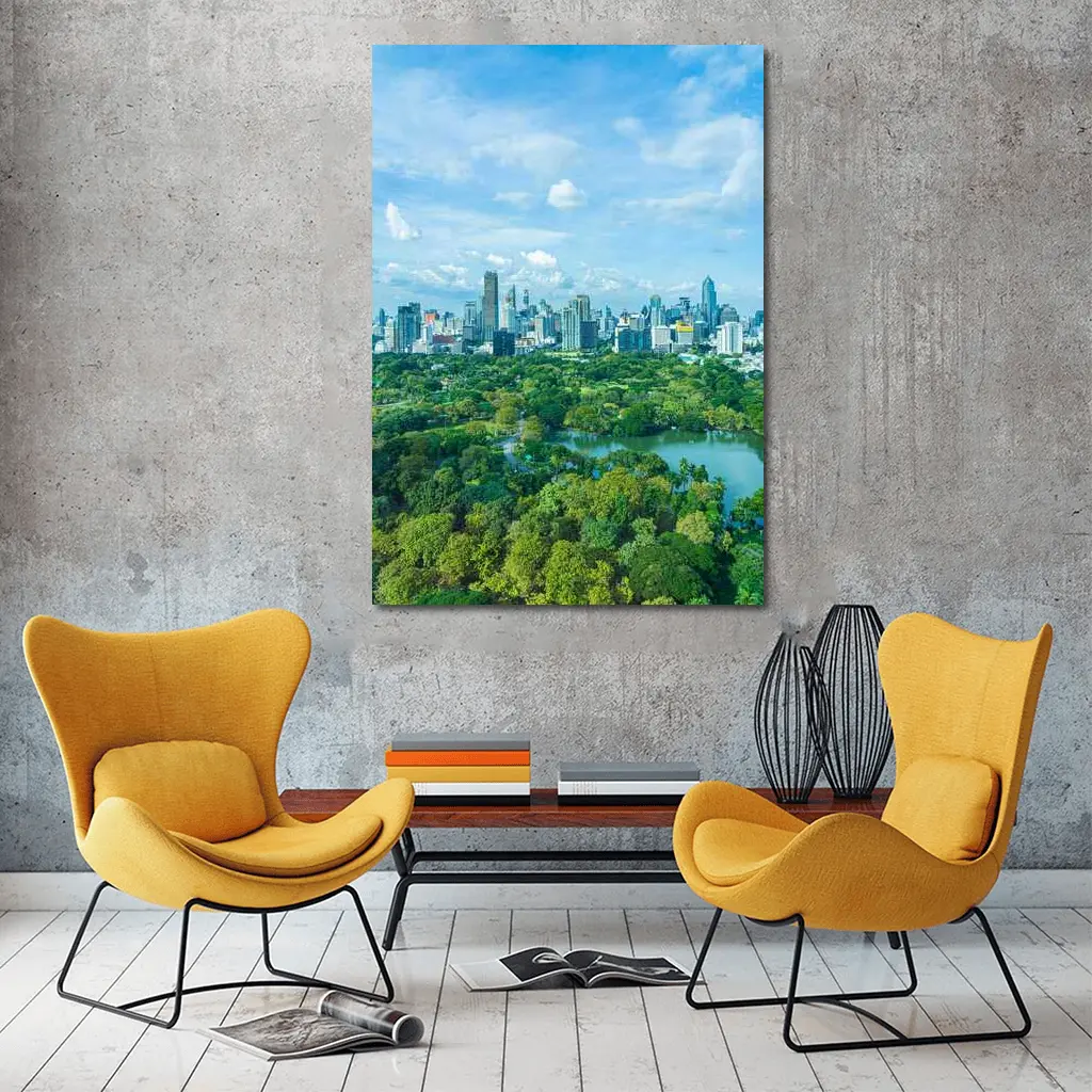 Bangkok City Skyline Above Lush Green Park – Wall Art