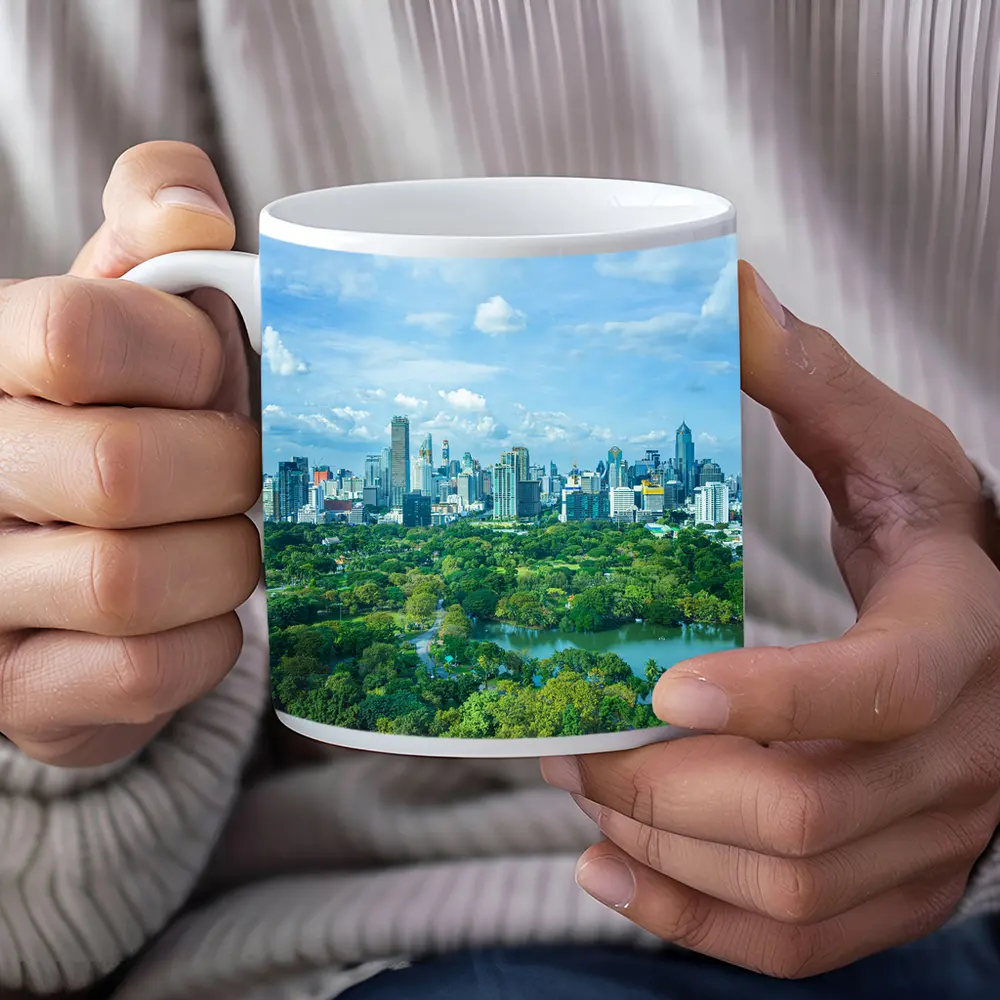 Bangkok City Skyline Above Lush Green Park – Mugs