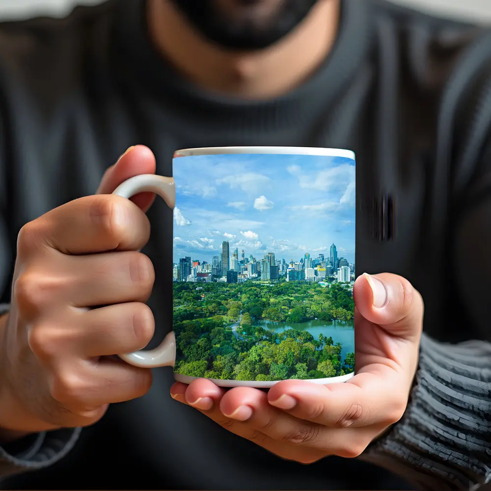Bangkok City Skyline Above Lush Green Park – Mugs