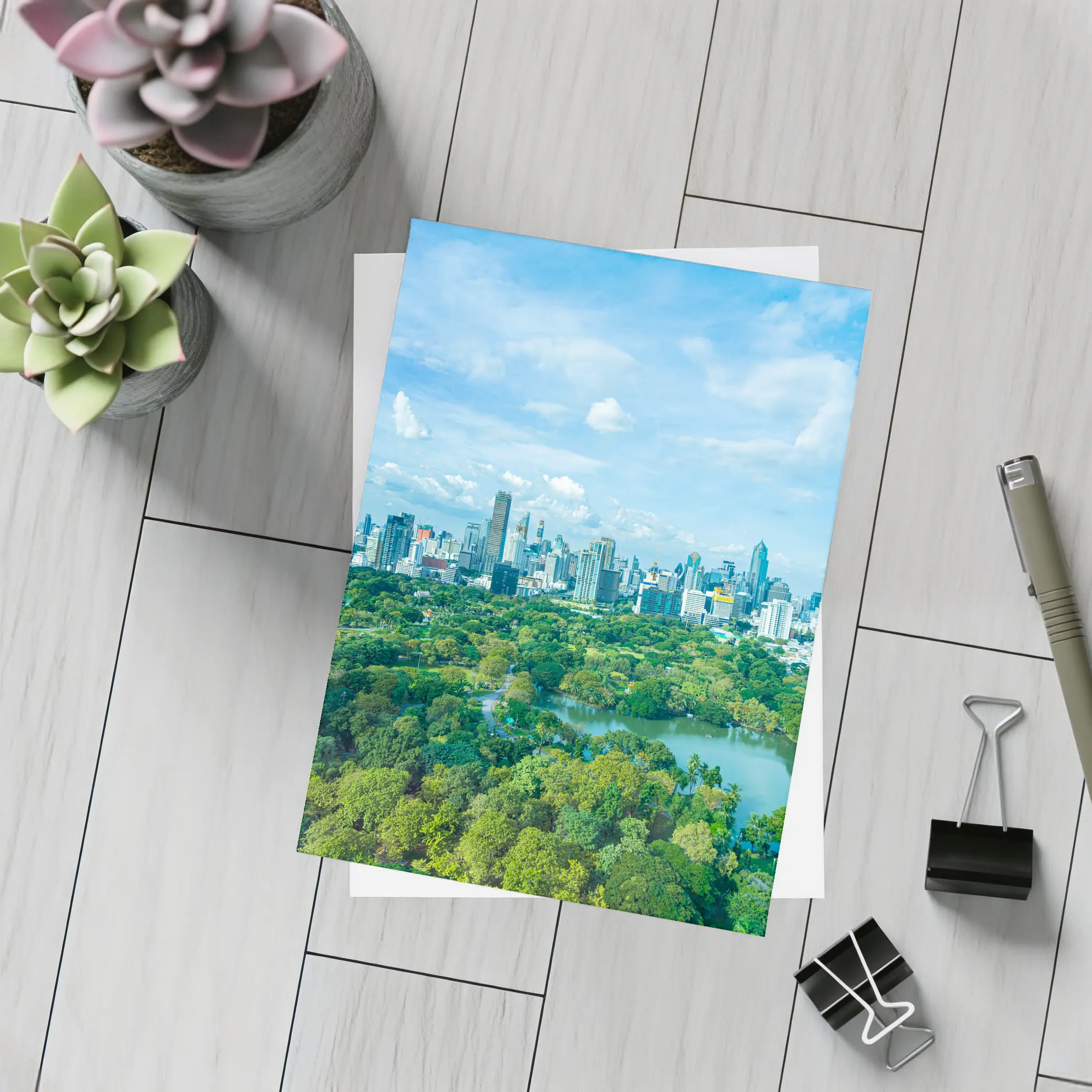 Bangkok City Skyline Above Lush Green Park – Postcards