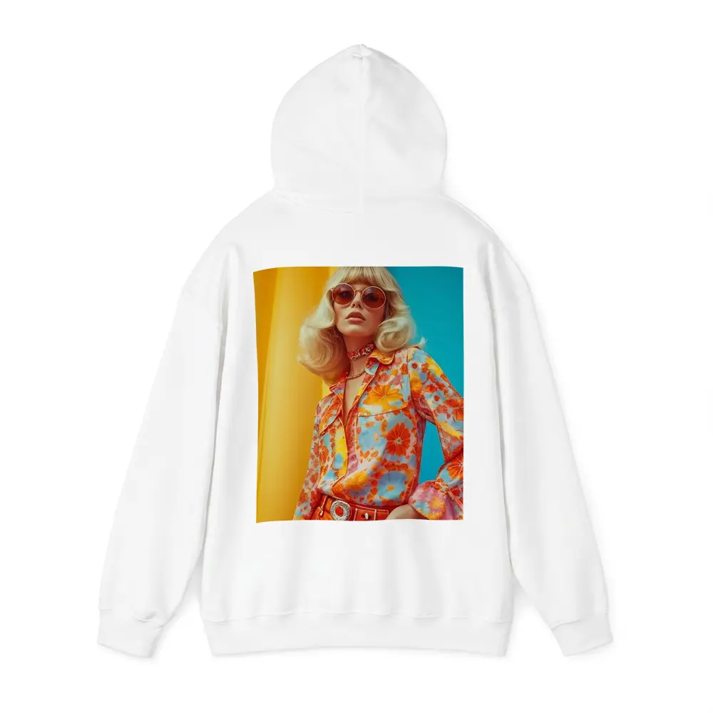 Retro Seventies Woman Floral Blouse Orange Background – Hoodies