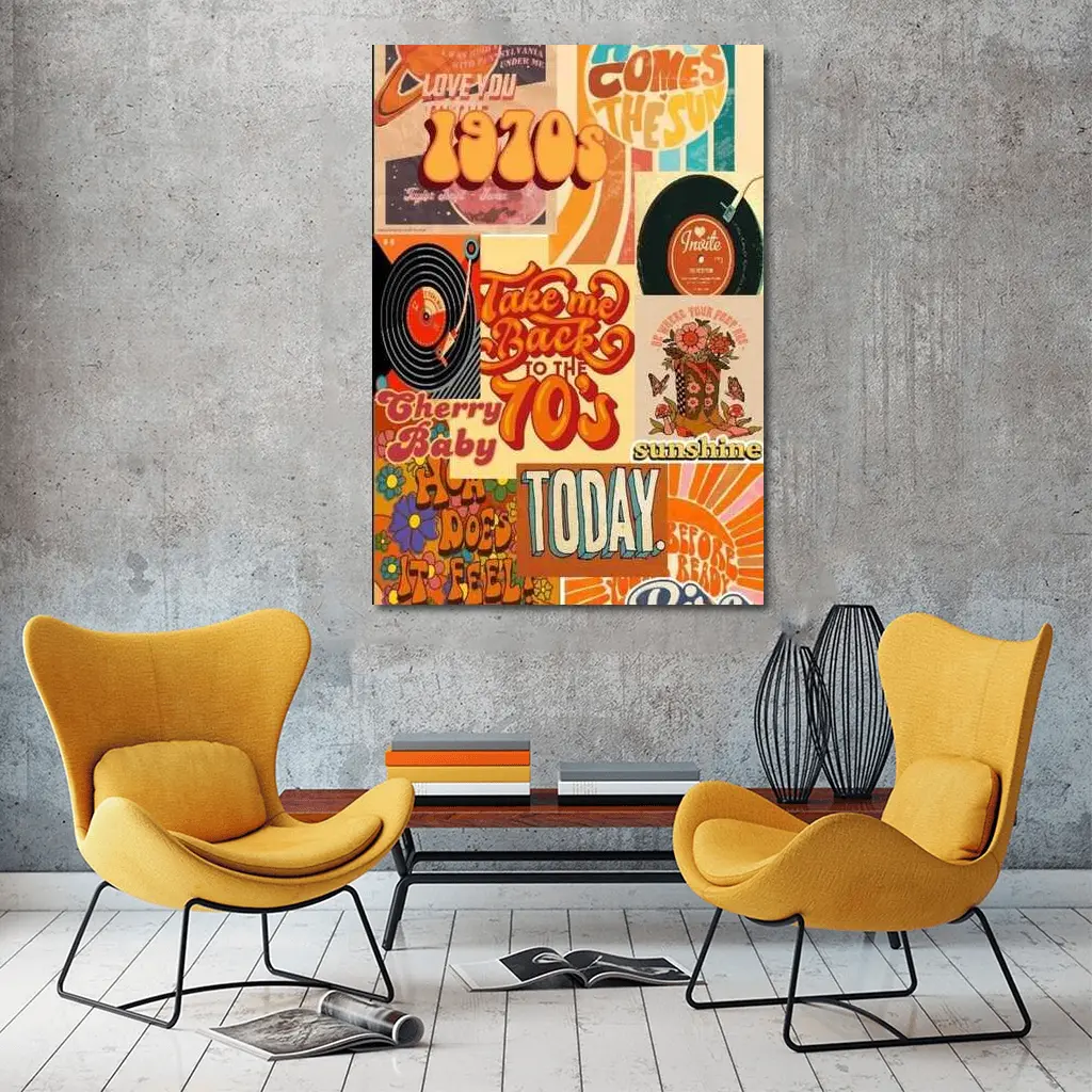 Retro Seventies Groovy Typography Collage Art – Wall Art