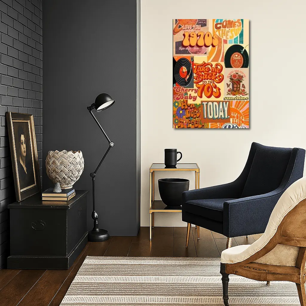 Retro Seventies Groovy Typography Collage Art – Wall Art