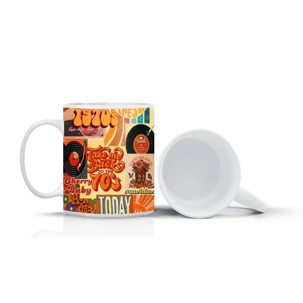 Retro Seventies Groovy Typography Collage Art – Mugs