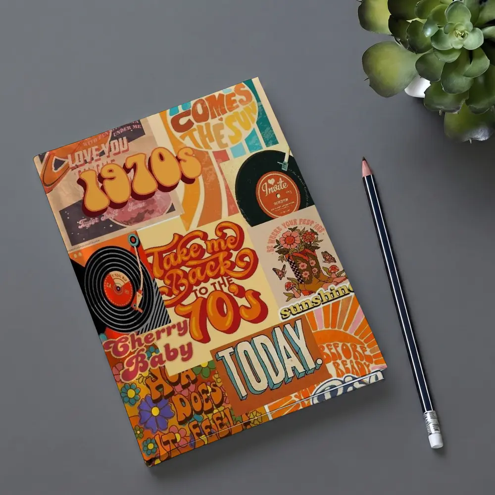 Retro Seventies Groovy Typography Collage Art – Notebooks
