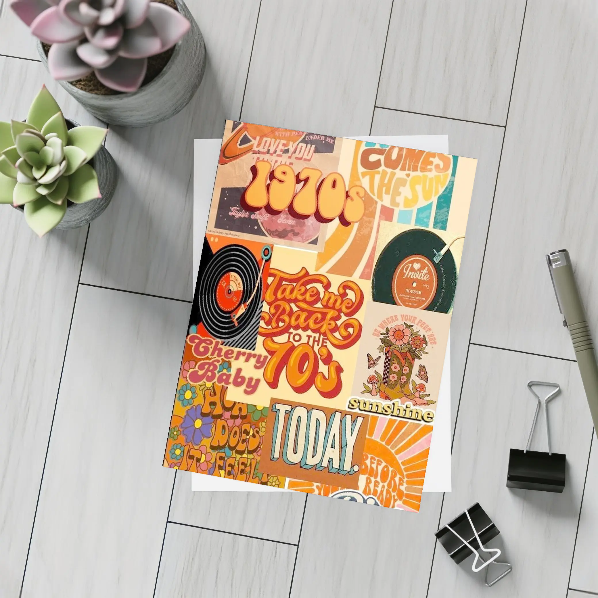 Retro Seventies Groovy Typography Collage Art – Postcards