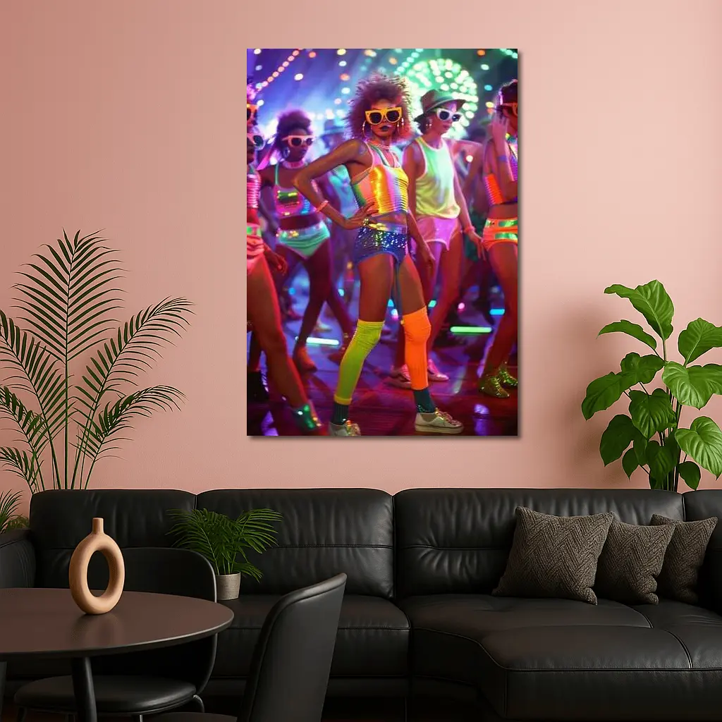 Retro Disco Dancers Neon Dance Floor – Wall Art