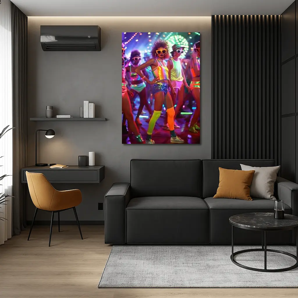 Retro Disco Dancers Neon Dance Floor – Wall Art
