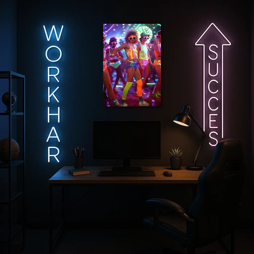 Retro Disco Dancers Neon Dance Floor – Wall Art