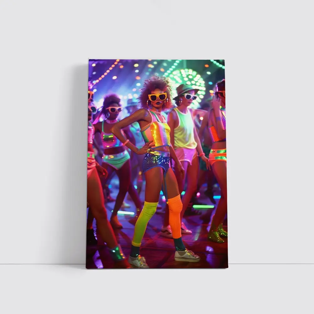 Retro Disco Dancers Neon Dance Floor – Wall Art