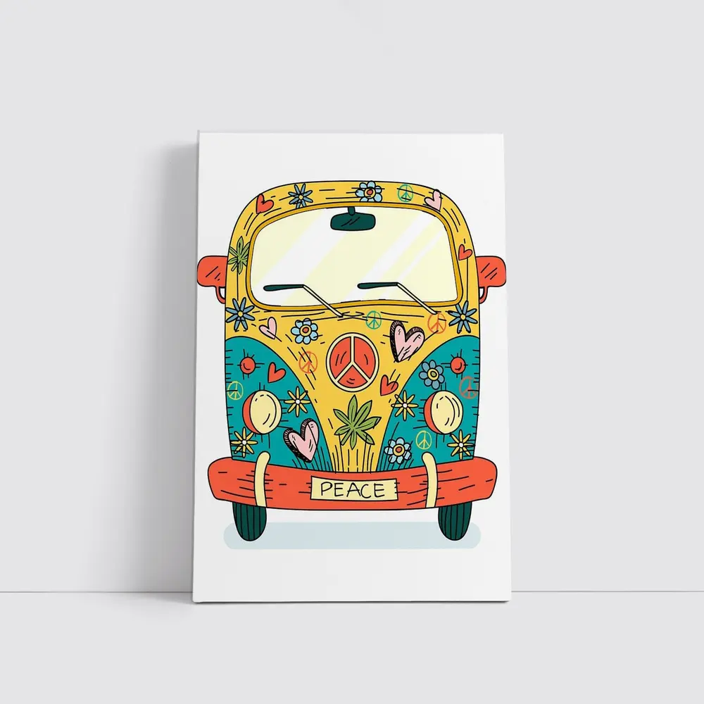 Hippie Peace VW Bus Cartoon Art – Wall Art