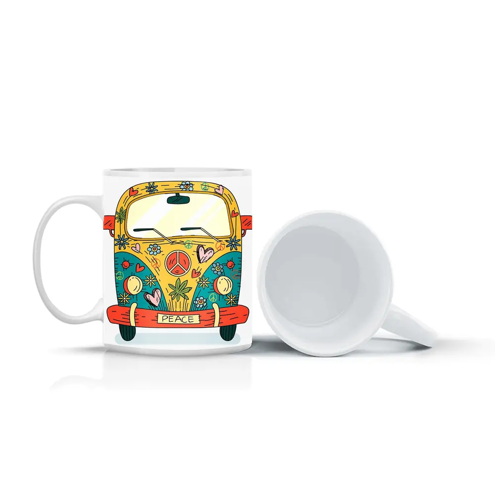 Hippie Peace VW Bus Cartoon Art – Mugs