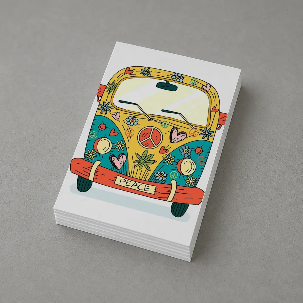 Hippie Peace VW Bus Cartoon Art – Postcards