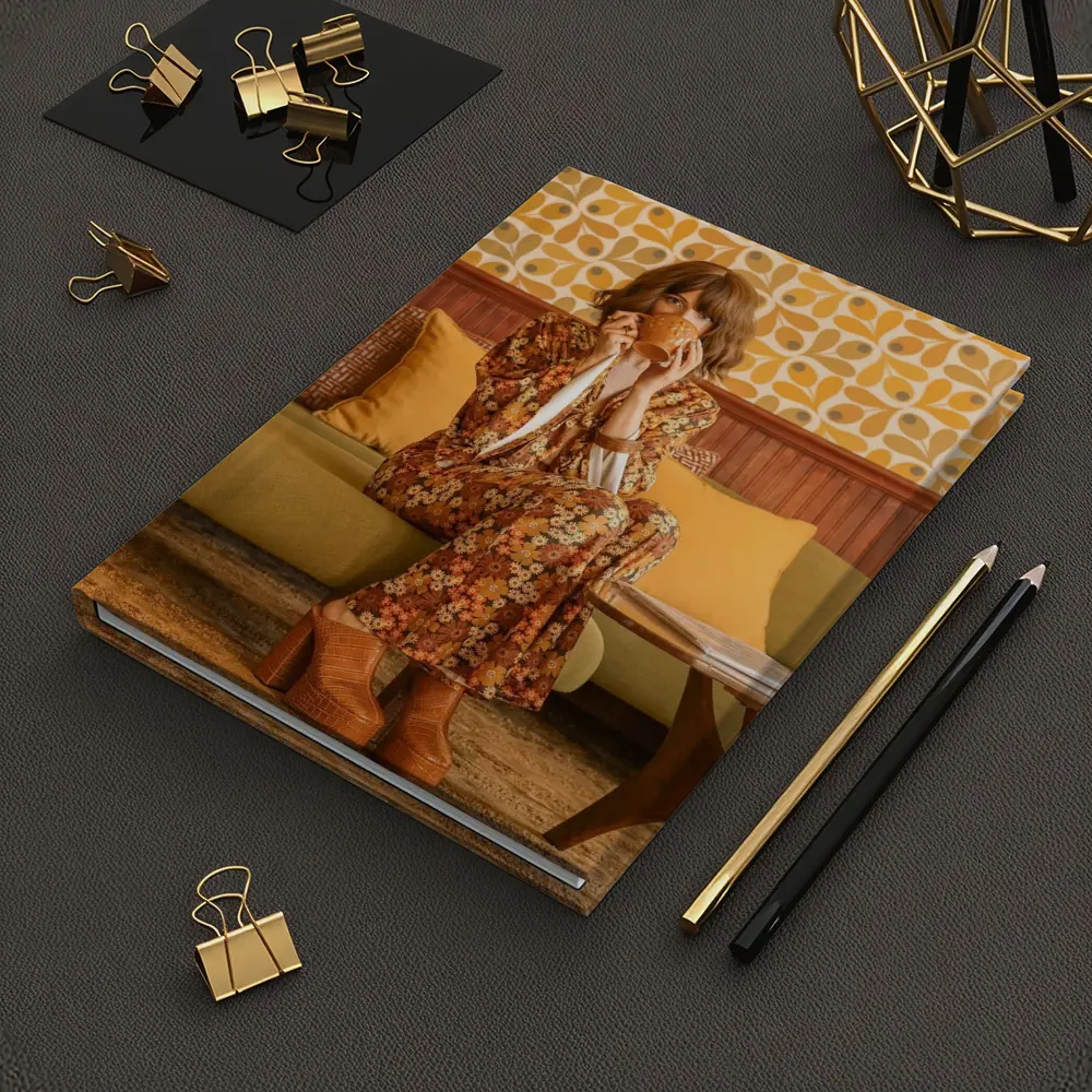Retro Floral Dress Woman Seventies Interior – Notebooks