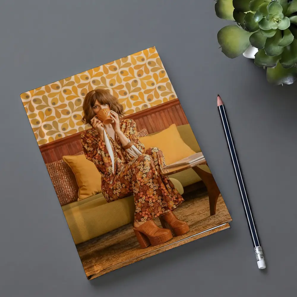 Retro Floral Dress Woman Seventies Interior – Notebooks