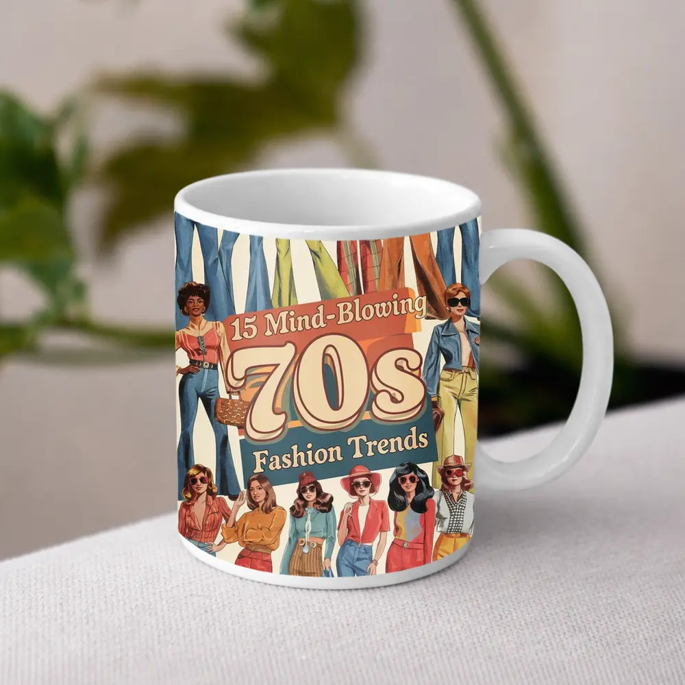Seventies Fashion Trends Women Retro Illustration – Mugs