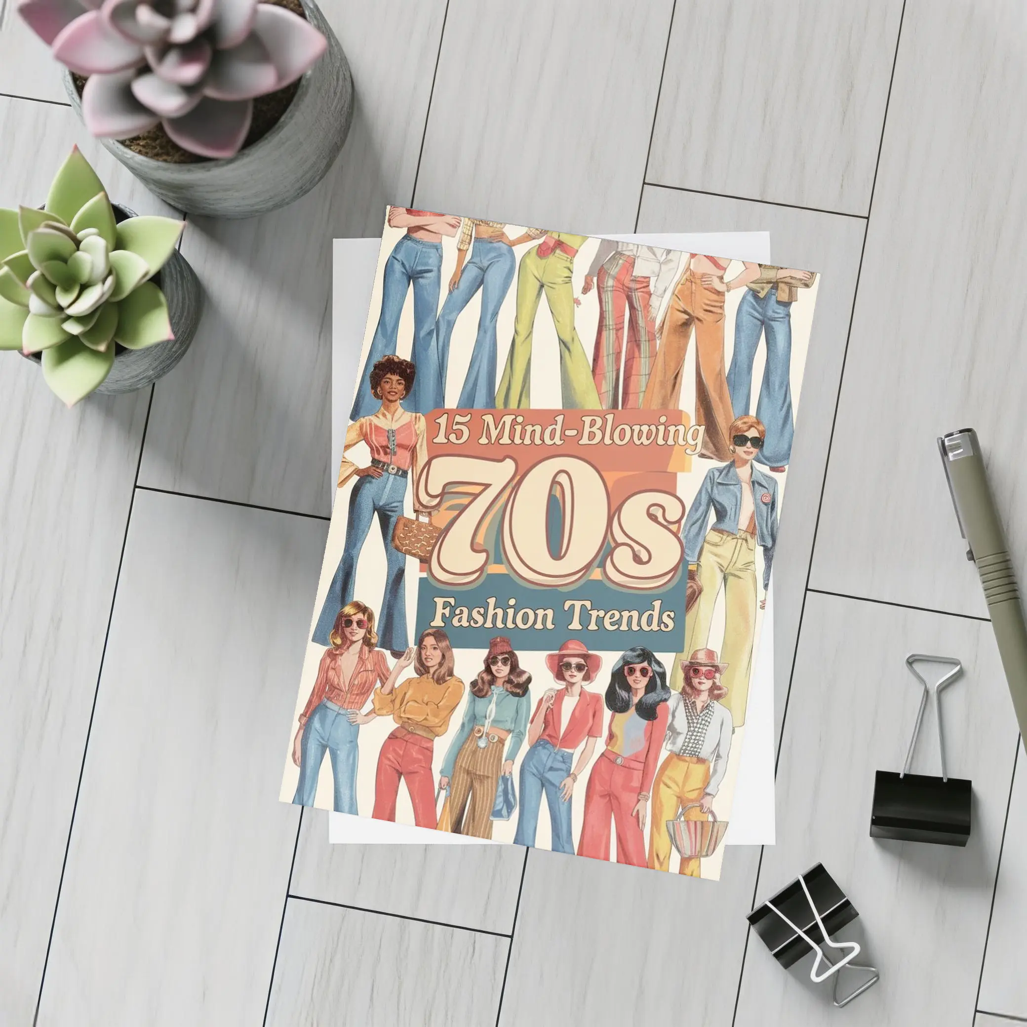 Seventies Fashion Trends Women Retro Illustration – Postcards