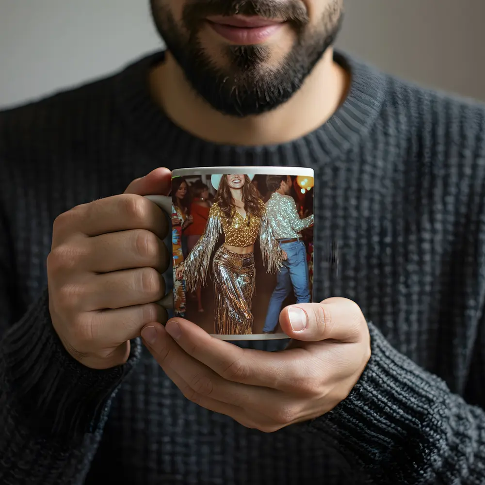 Gold Sequin Cowgirl Dancing at Party – Mugs