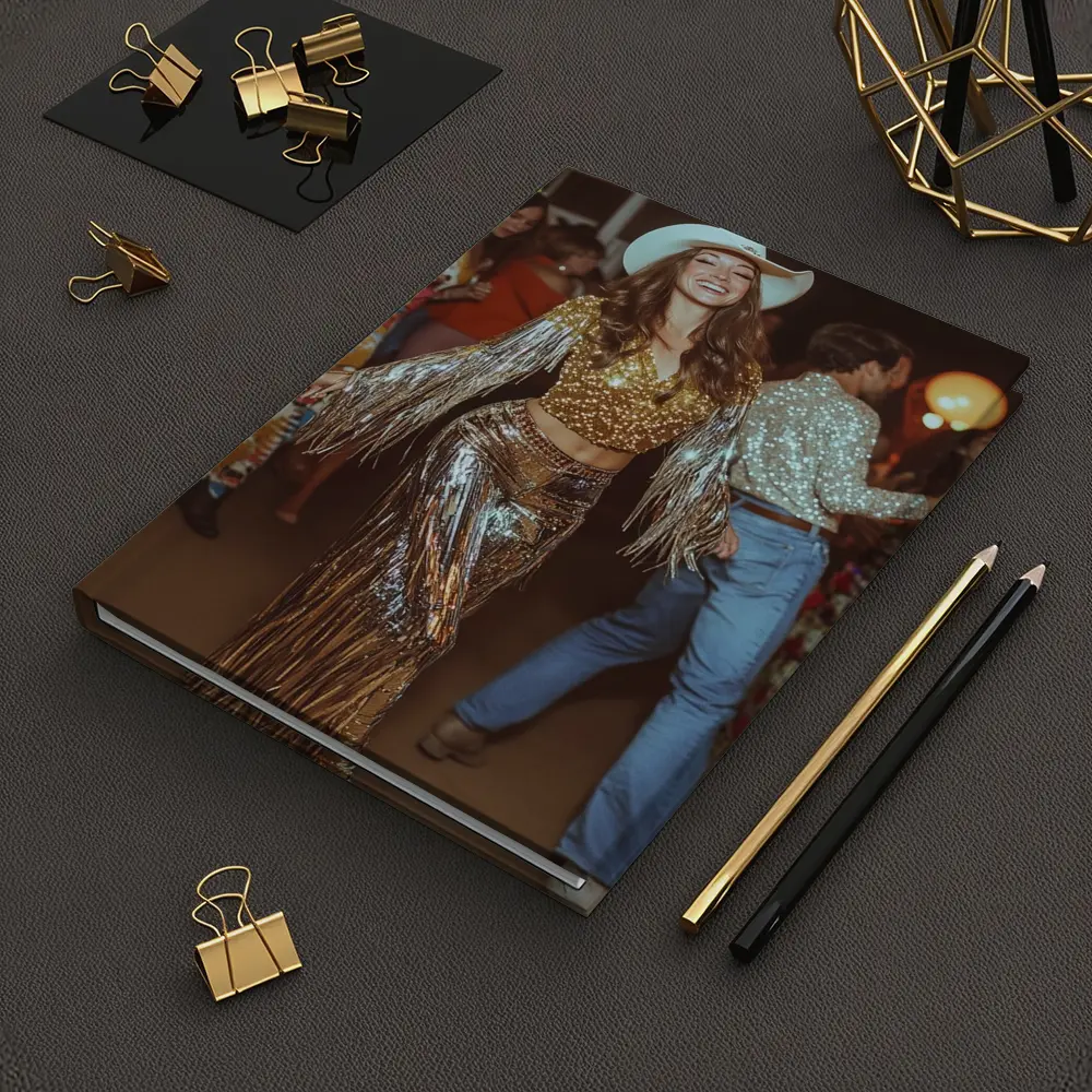 Gold Sequin Cowgirl Dancing at Party – Notebooks