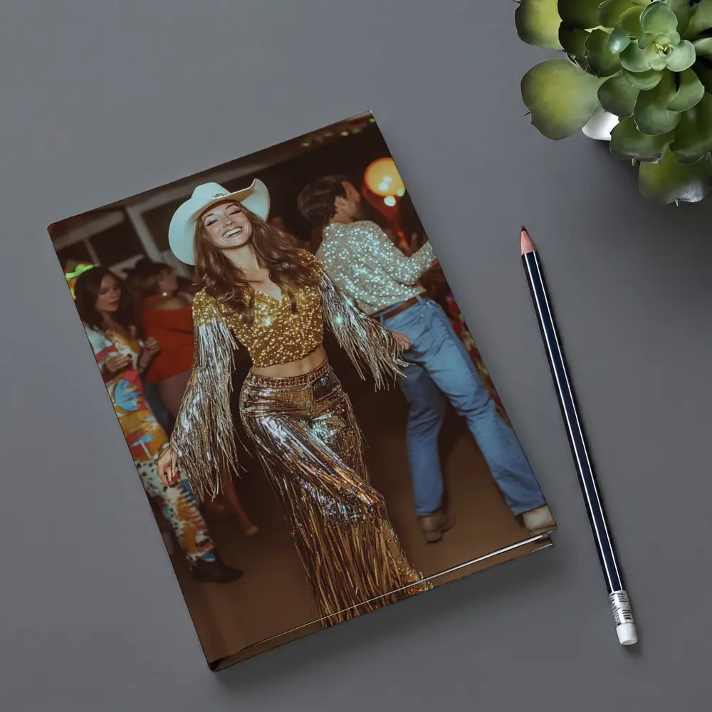 Gold Sequin Cowgirl Dancing at Party – Notebooks