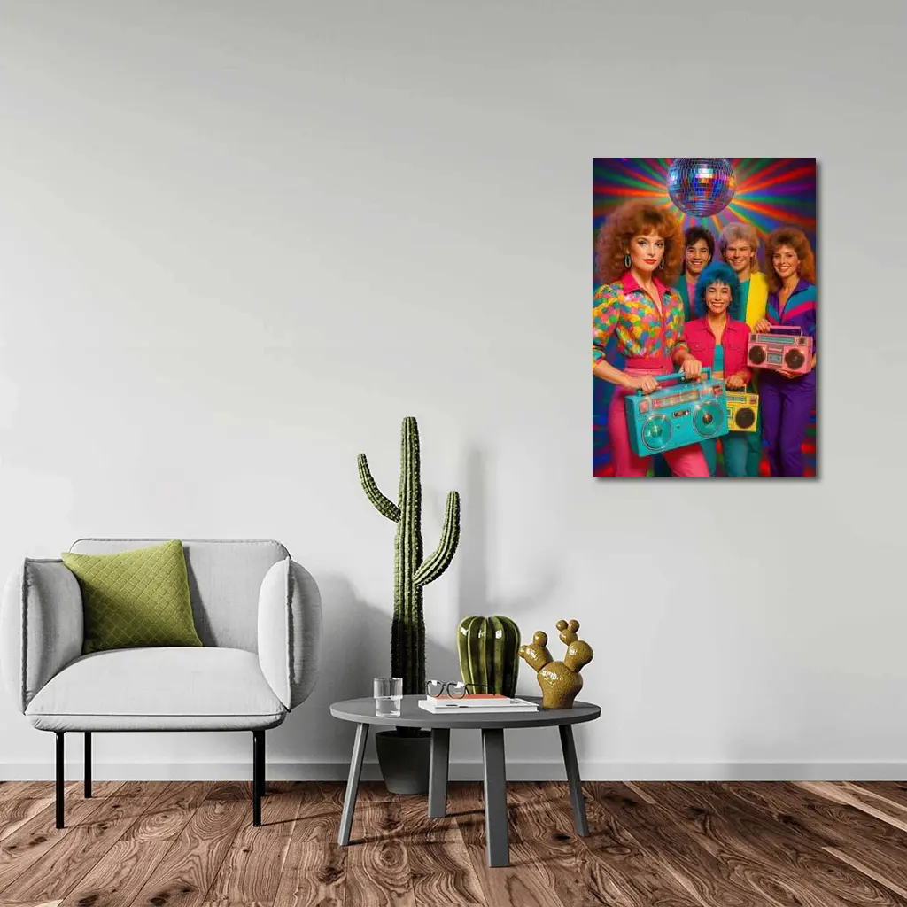 Retro Eighties Group Disco Ball Neon Party – Wall Art