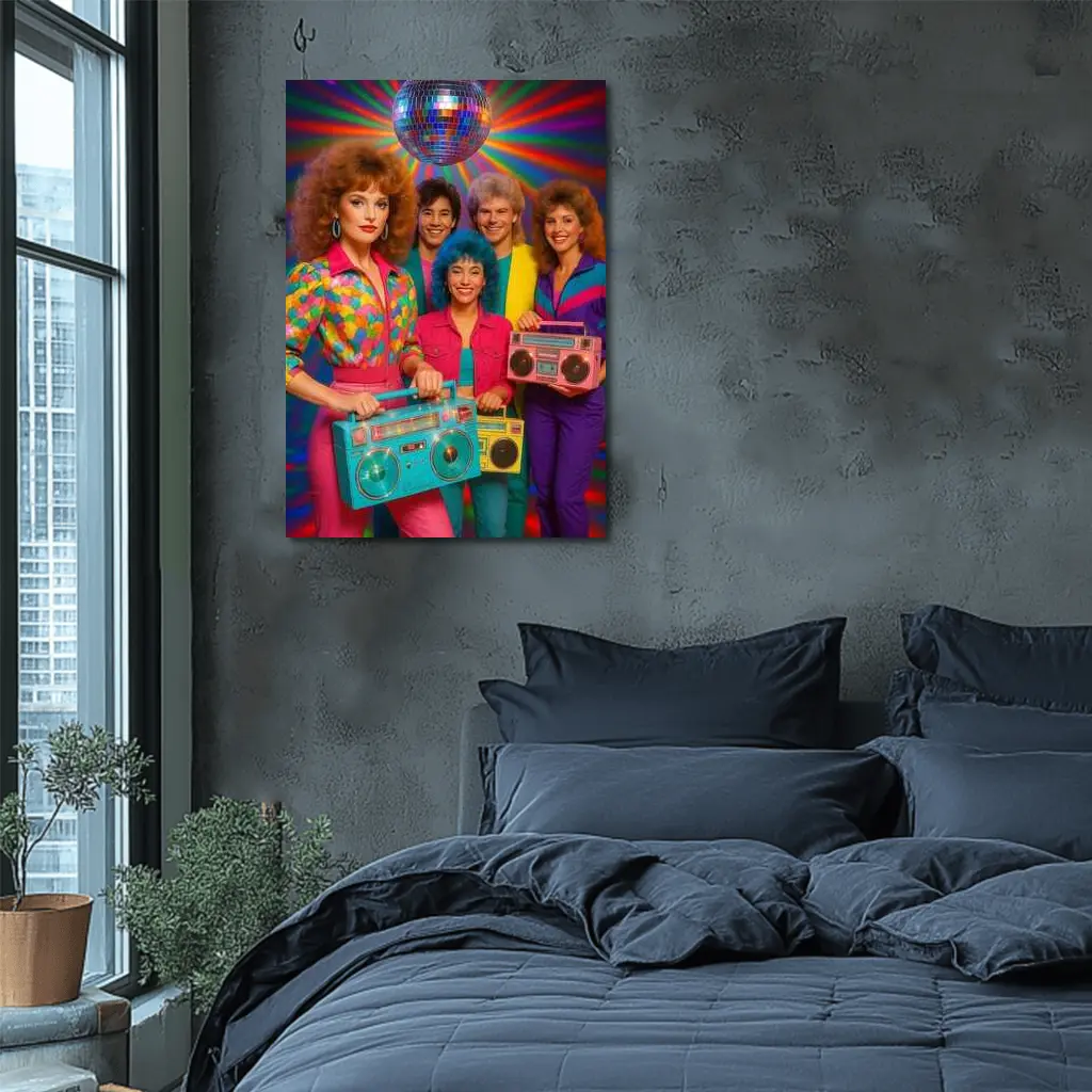 Retro Eighties Group Disco Ball Neon Party – Wall Art