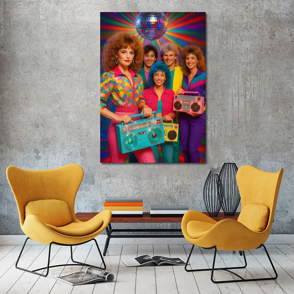 Retro Eighties Group Disco Ball Neon Party – Wall Art