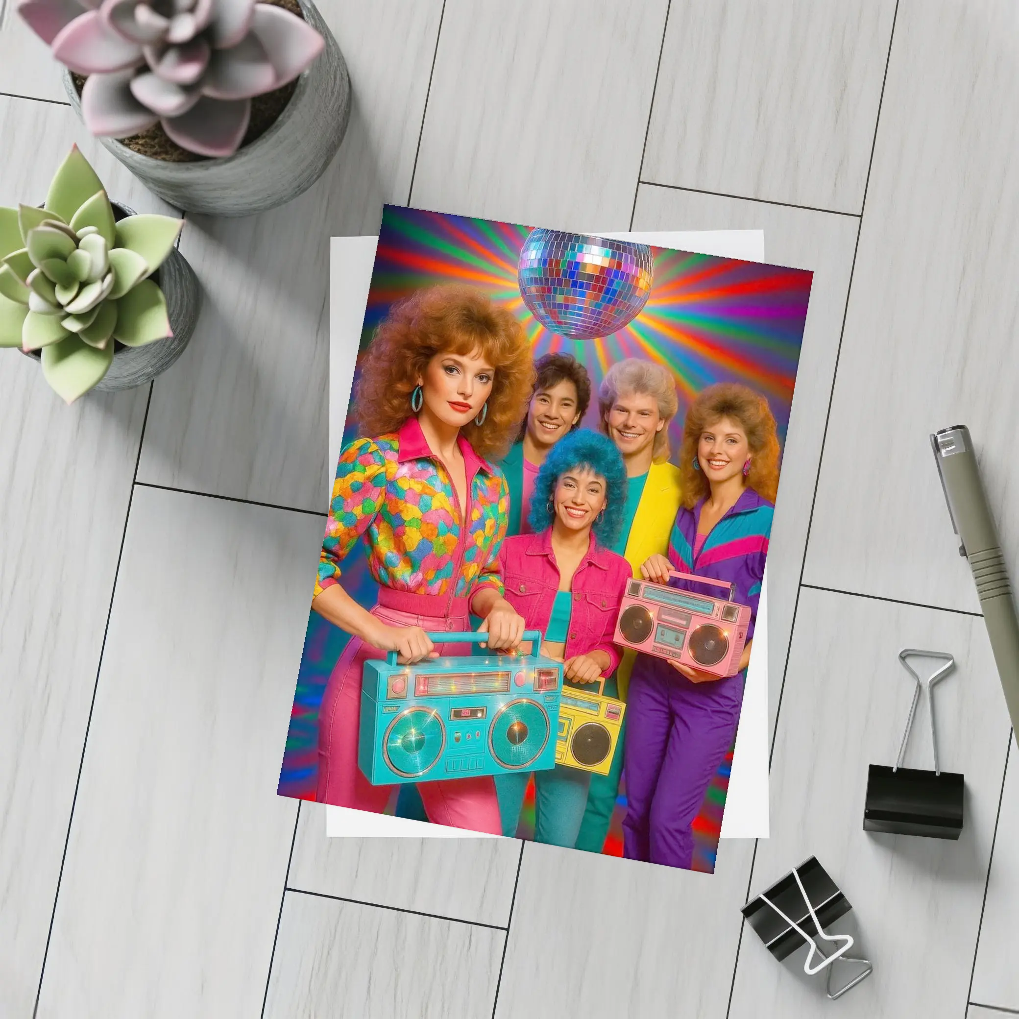 Retro Eighties Group Disco Ball Neon Party – Postcards