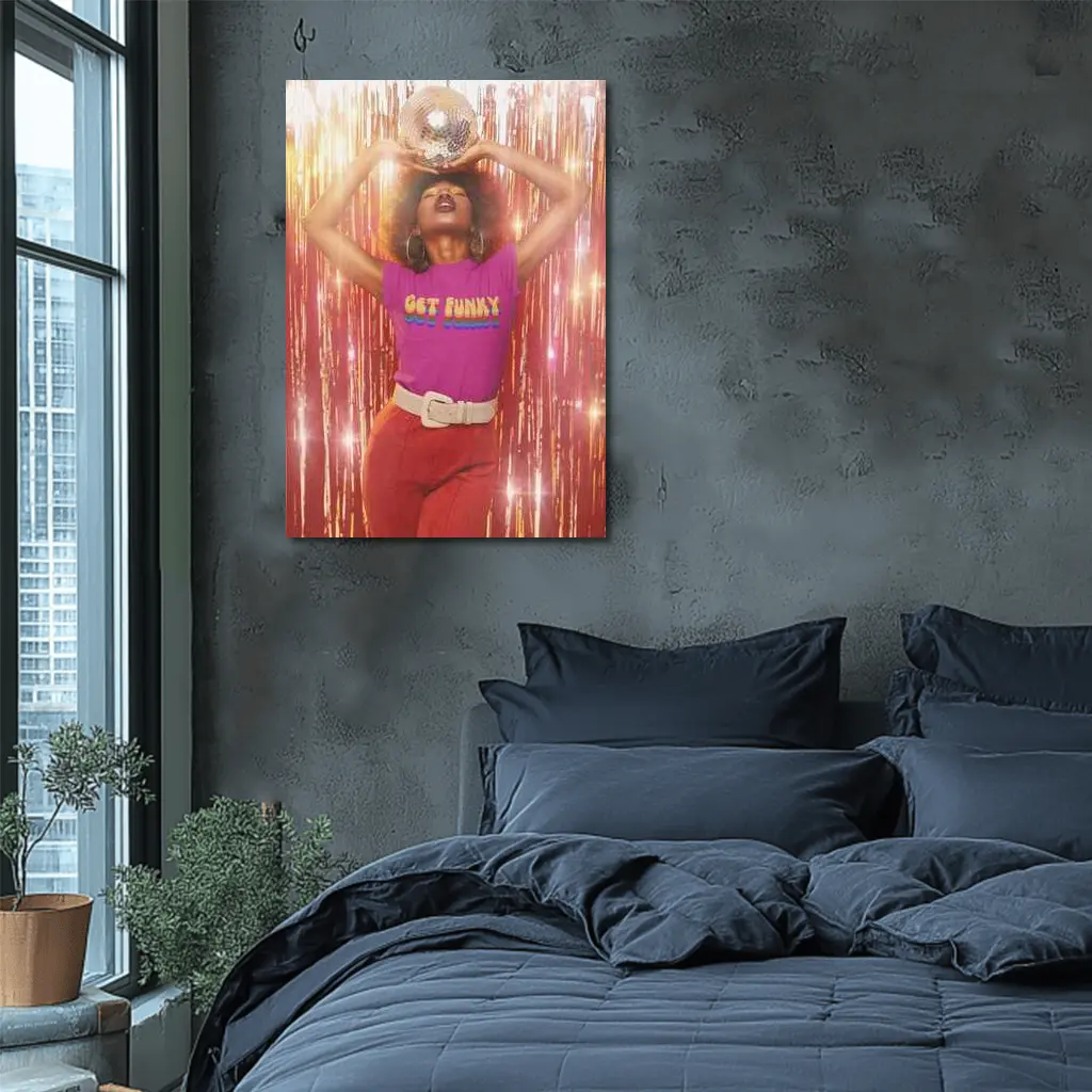 Get Funky Retro Disco Ball Purple Shirt – Wall Art