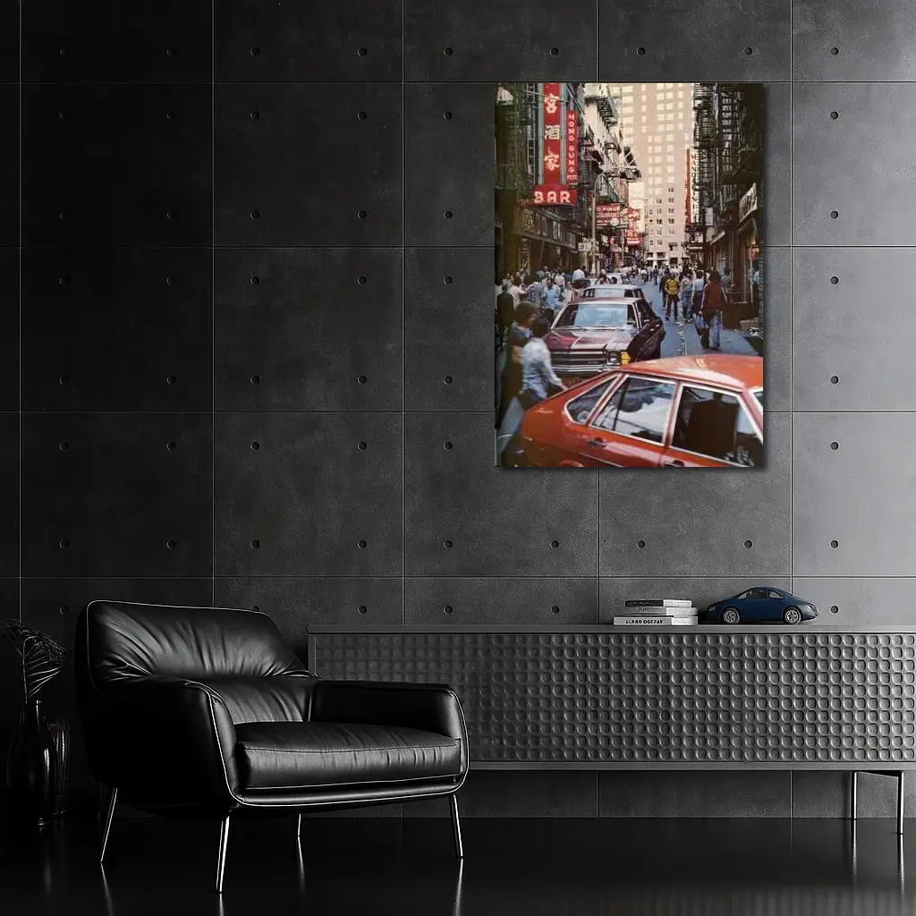 New York Chinatown Busy Street Retro Scene – Wall Art
