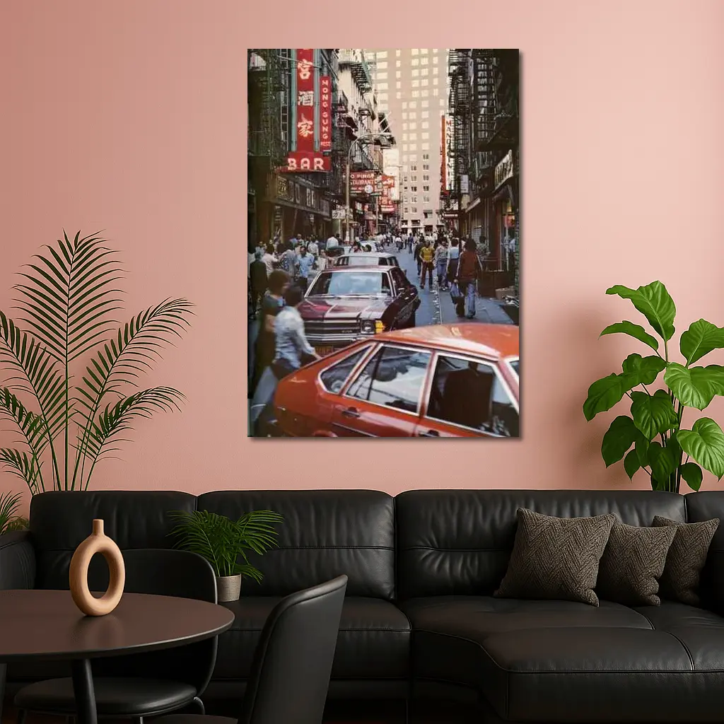 New York Chinatown Busy Street Retro Scene – Wall Art