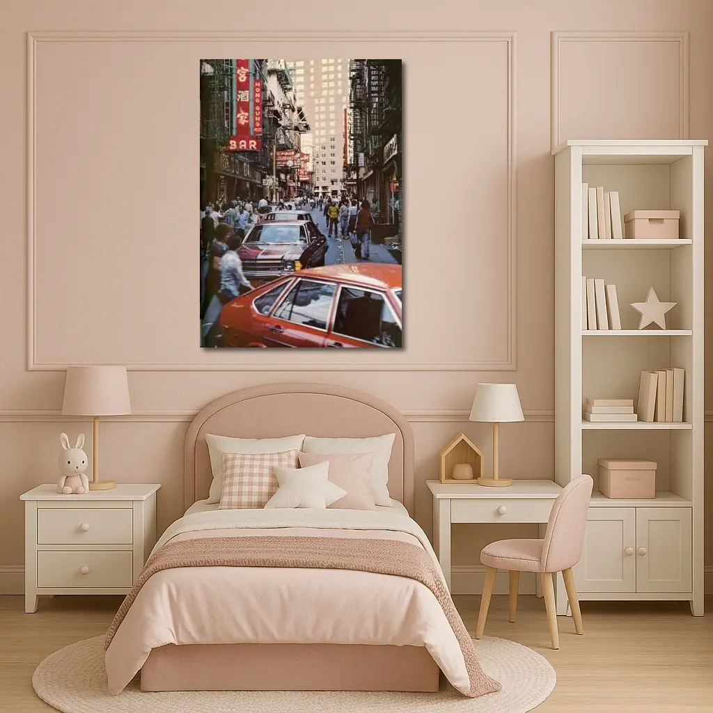 New York Chinatown Busy Street Retro Scene – Wall Art