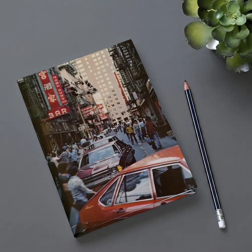 New York Chinatown Busy Street Retro Scene – Notebooks