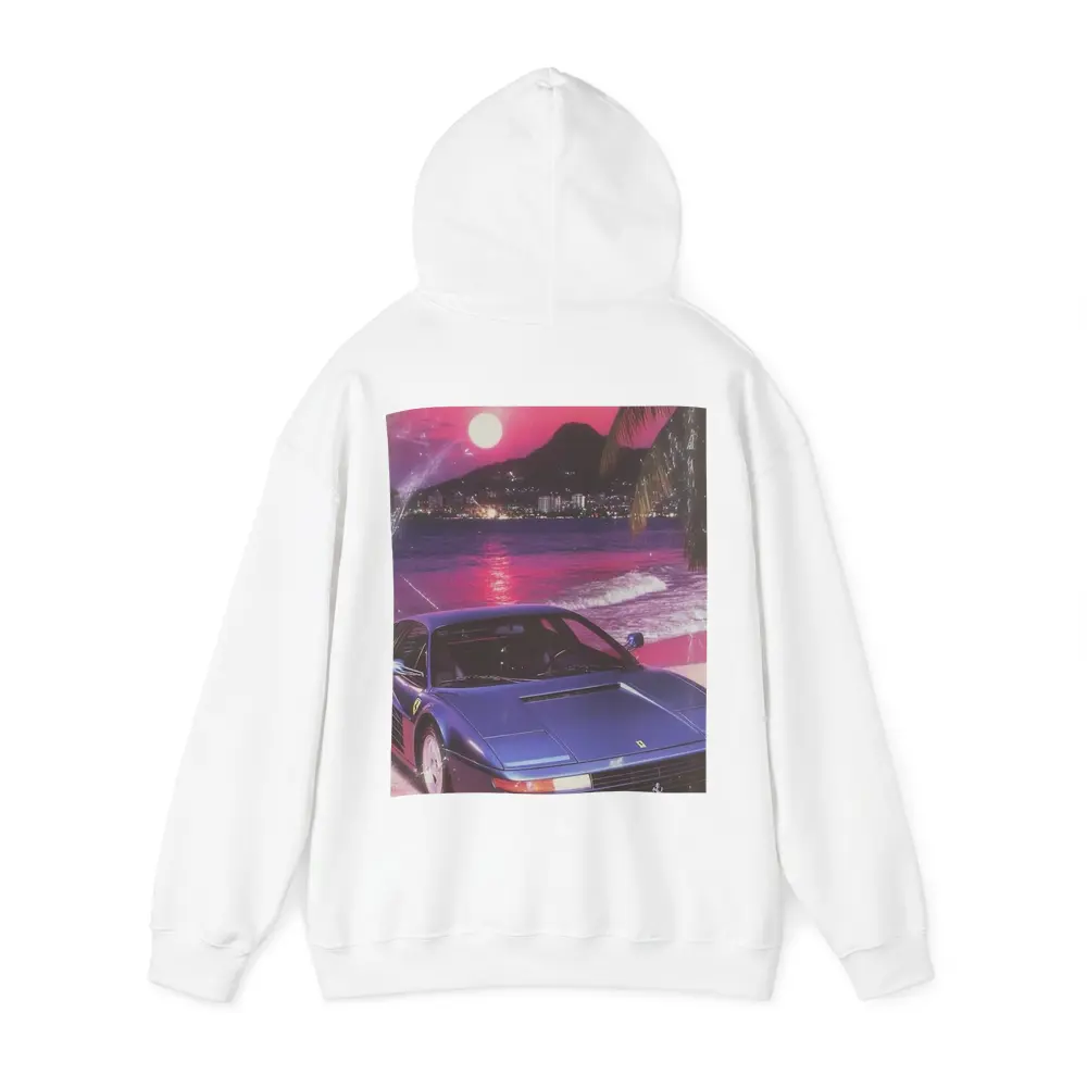 Ferrari Testarossa Blue Retro Tropical Beach Sunset – Hoodies