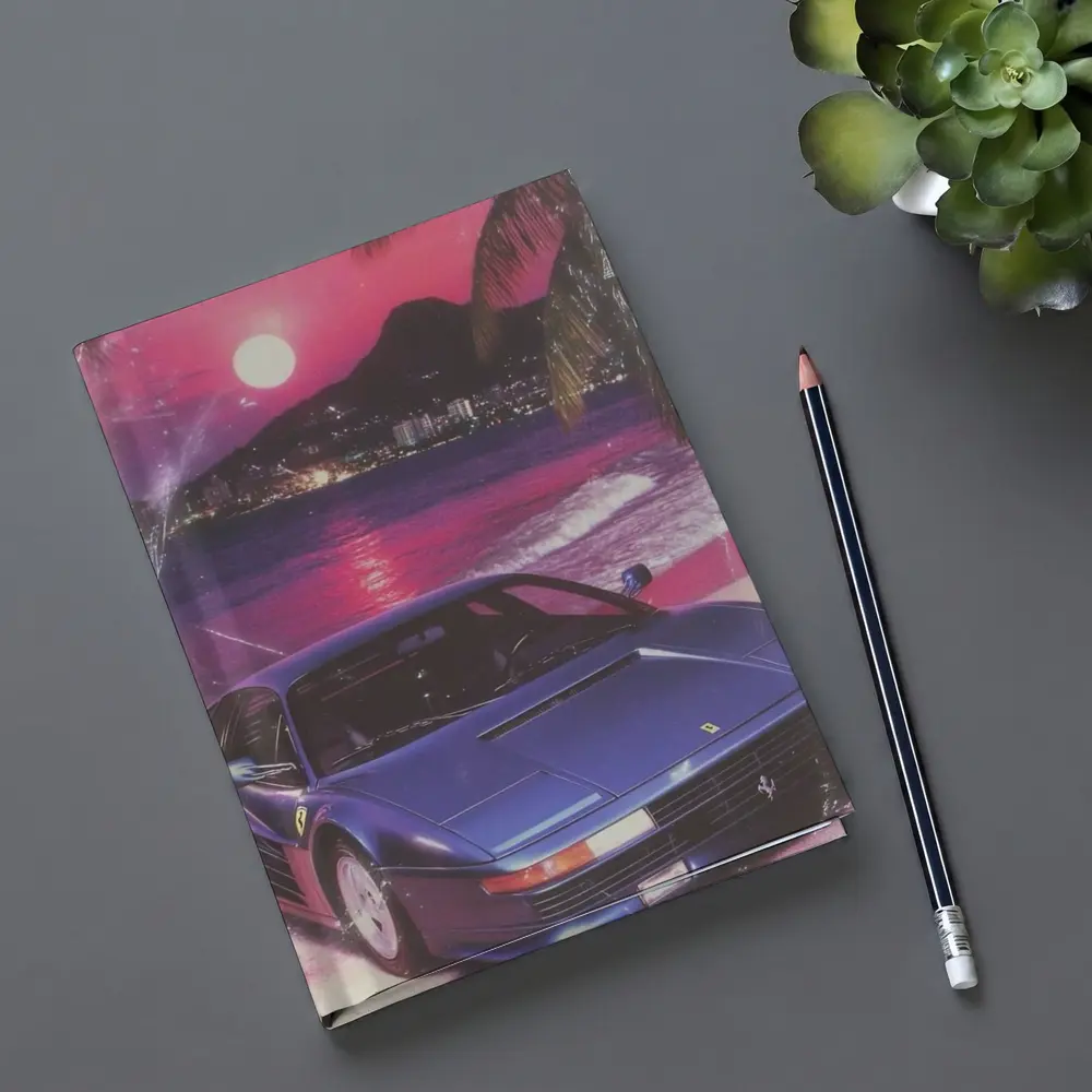 Ferrari Testarossa Blue Retro Tropical Beach Sunset – Notebooks