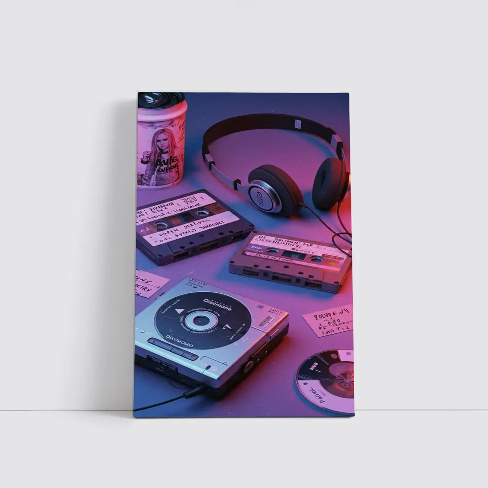 Retro Cassette Tapes Headphones CD Player Neon – Wall Art
