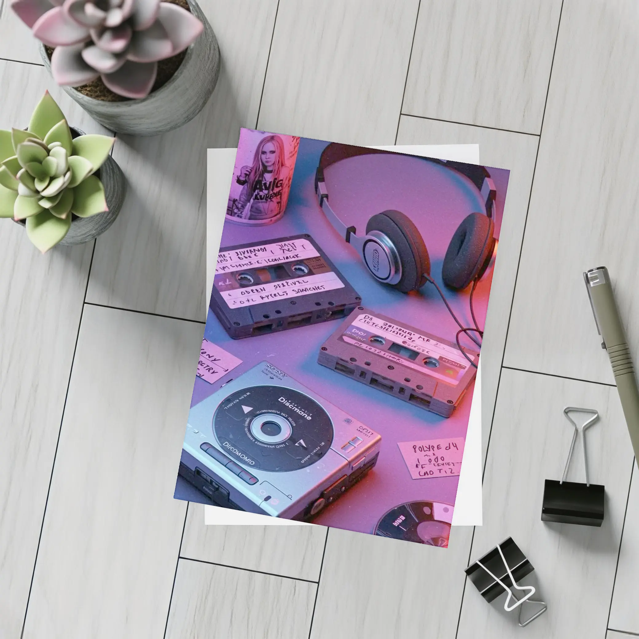 Retro Cassette Tapes Headphones CD Player Neon – Postcards