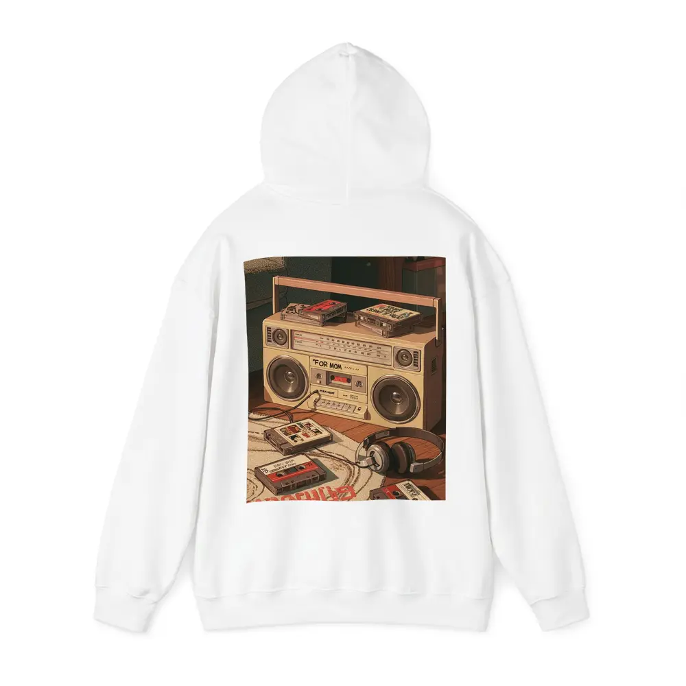 Retro Boombox Cassette Tapes Floor Scene – Hoodies