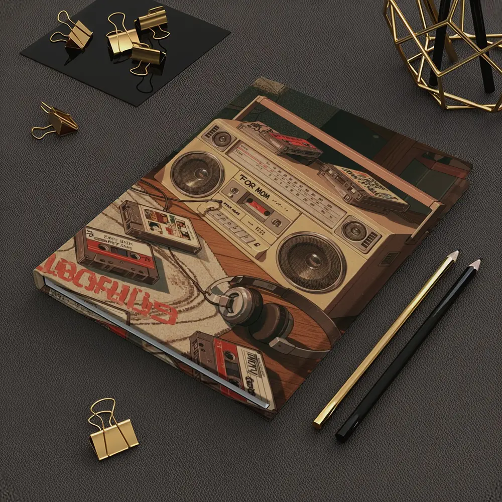 Retro Boombox Cassette Tapes Floor Scene – Notebooks