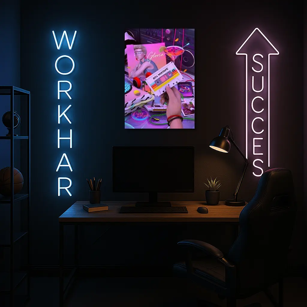 Eighties Mixtape Cassette Tape Neon Scene – Wall Art