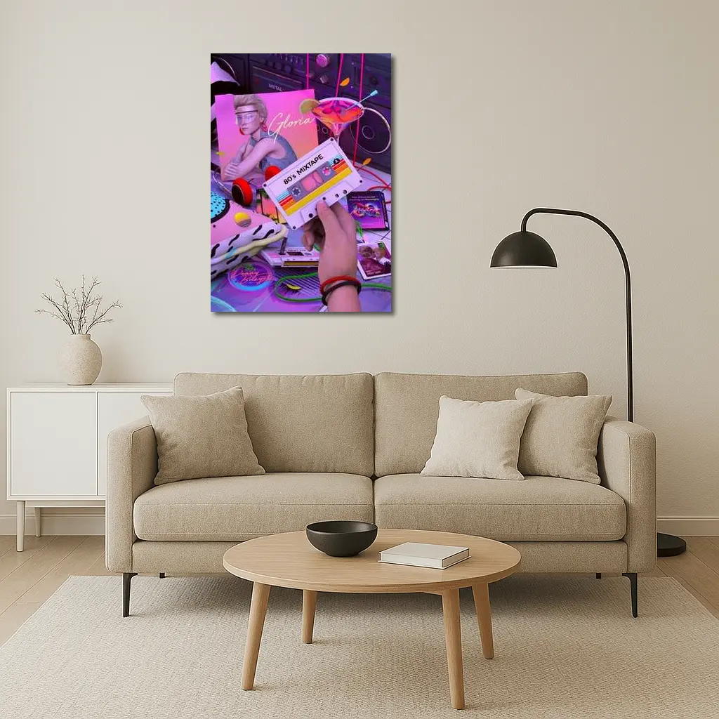 Eighties Mixtape Cassette Tape Neon Scene – Wall Art