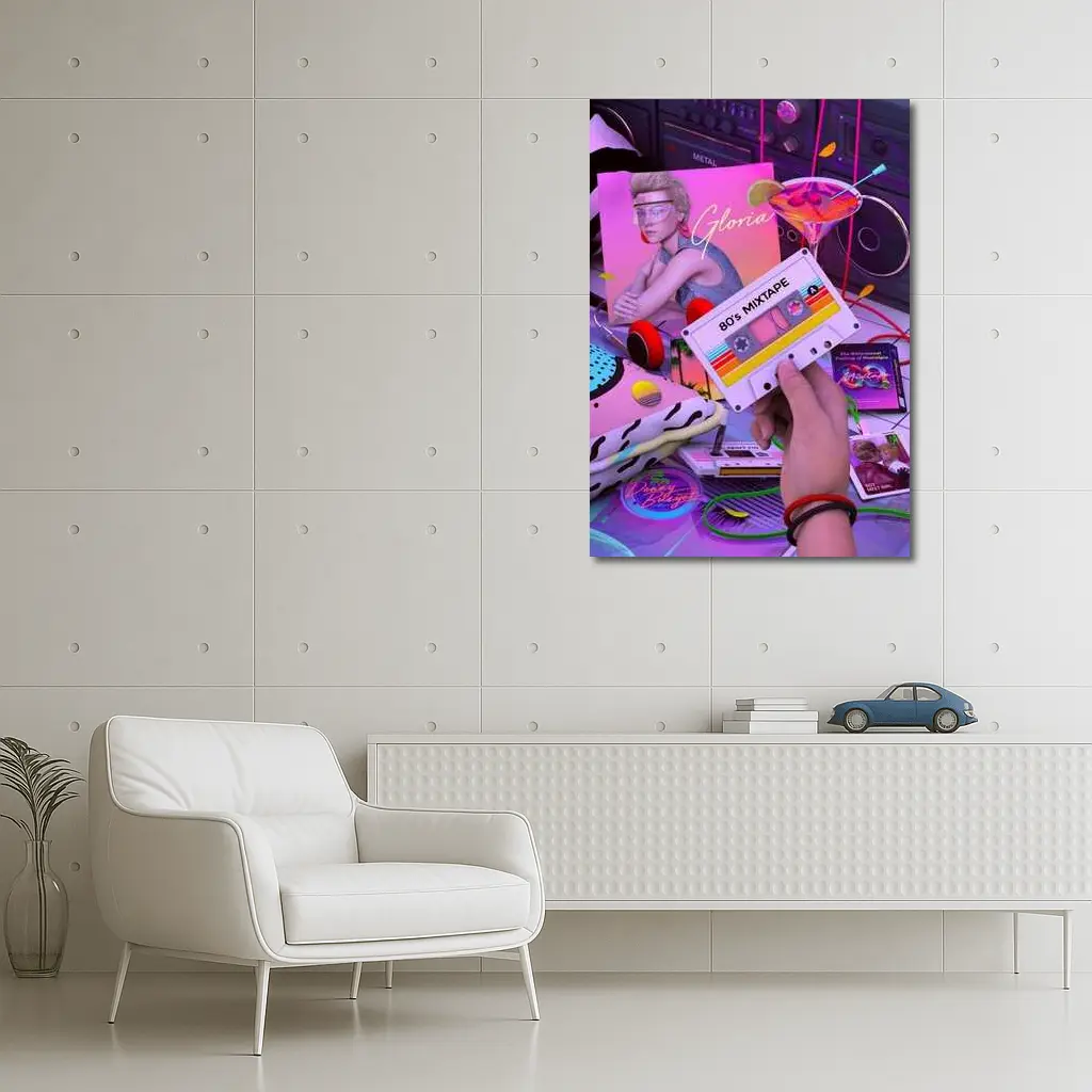Eighties Mixtape Cassette Tape Neon Scene – Wall Art