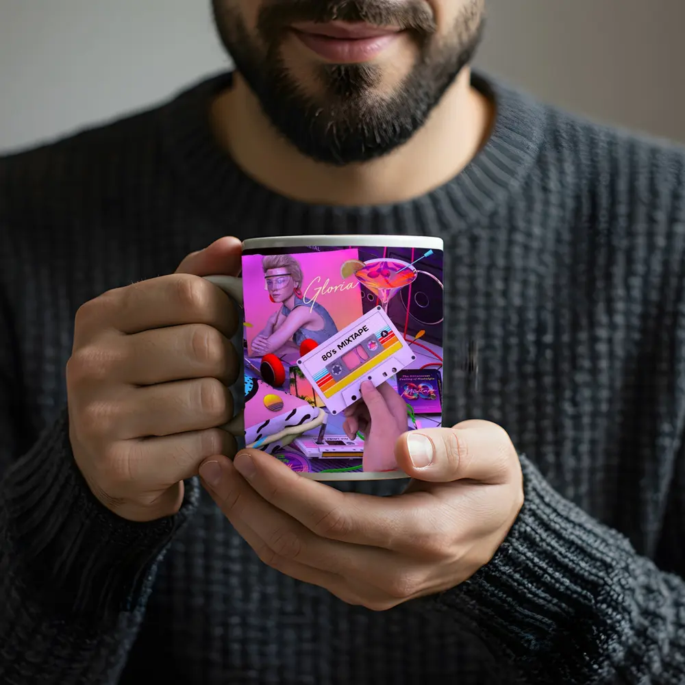 Eighties Mixtape Cassette Tape Neon Scene – Mugs