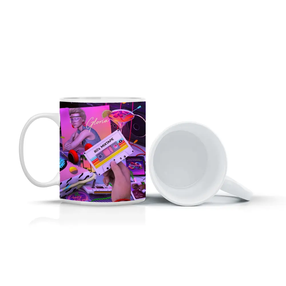 Eighties Mixtape Cassette Tape Neon Scene – Mugs