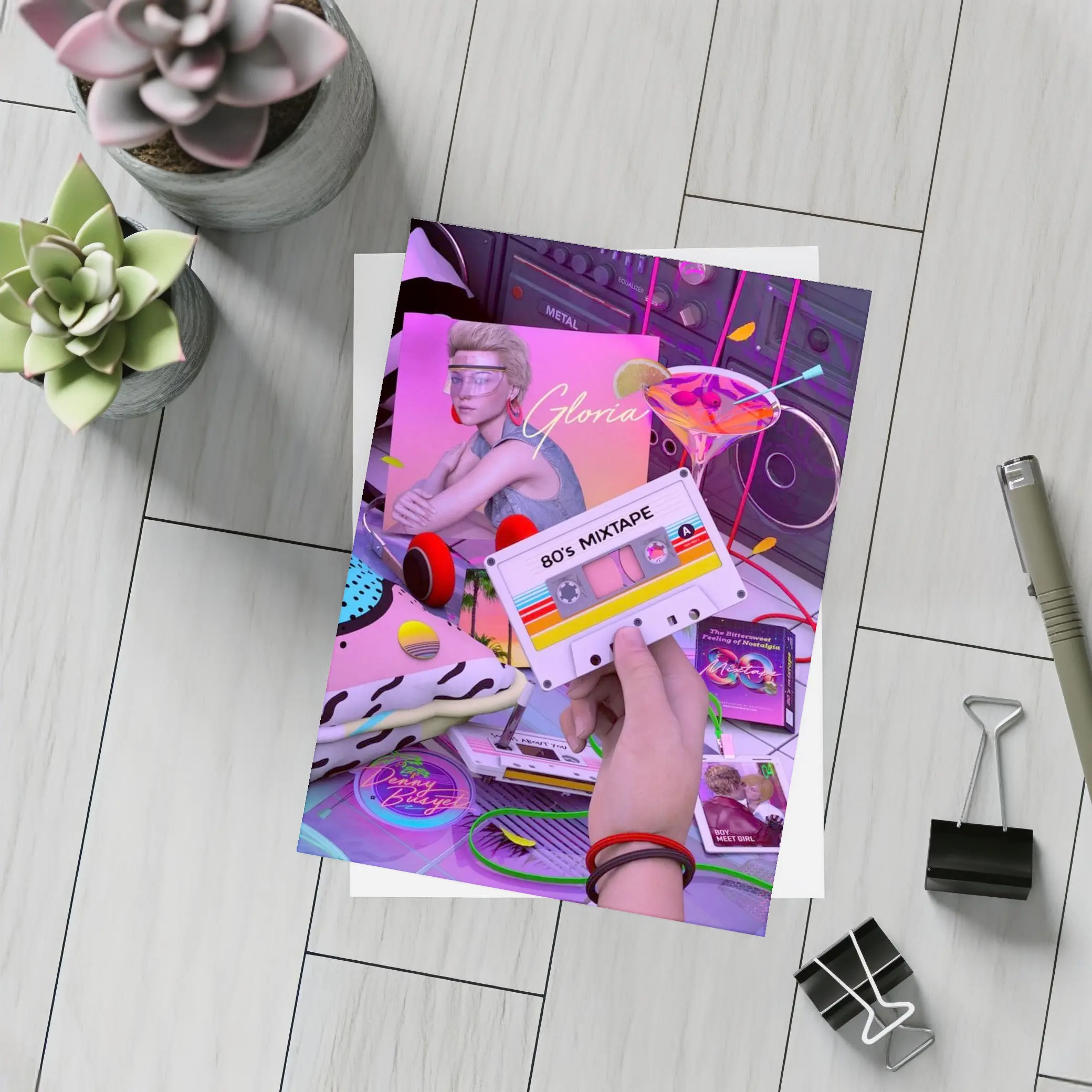 Eighties Mixtape Cassette Tape Neon Scene – Postcards