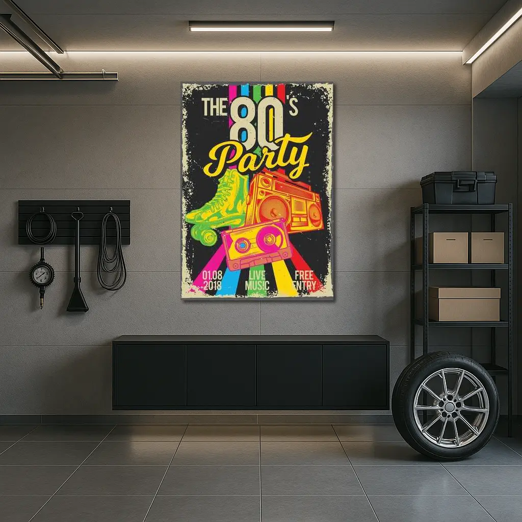 Retro Eighties Party Boombox Roller Skates Art – Wall Art
