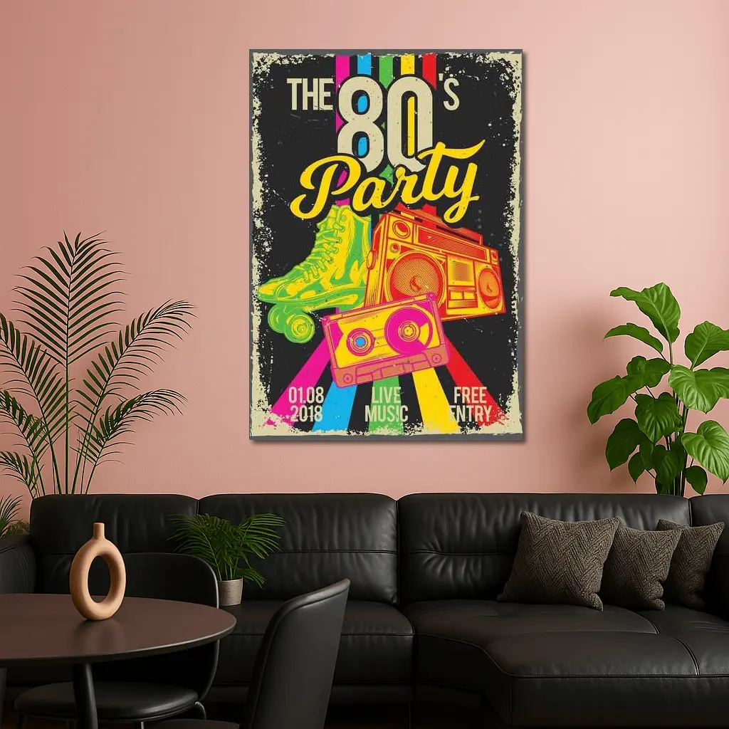 Retro Eighties Party Boombox Roller Skates Art – Wall Art