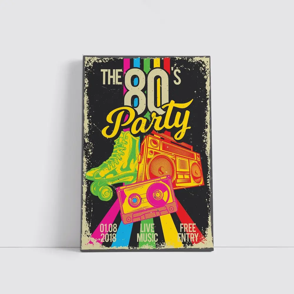 Retro Eighties Party Boombox Roller Skates Art – Wall Art