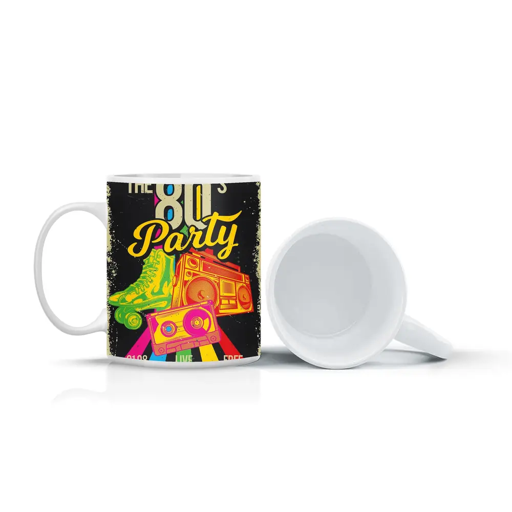 Retro Eighties Party Boombox Roller Skates Art – Mugs